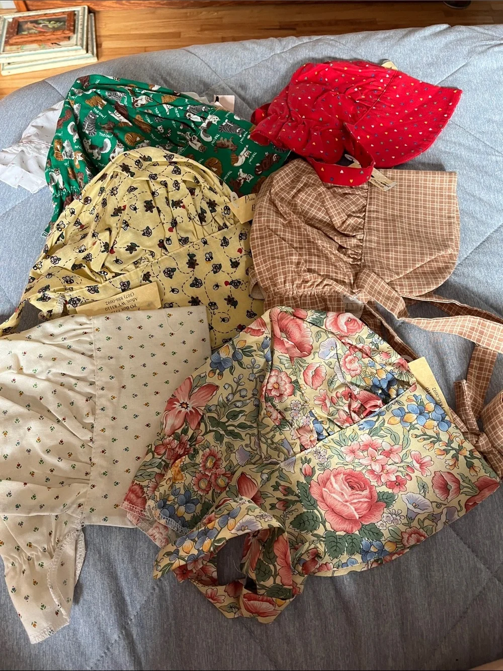 6 Hand Sewn Children's Floral Cotton Sun Bonnets - Multicolor